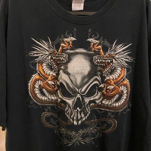 Vintage Y2K Dragons Skull Black Distressed Tee